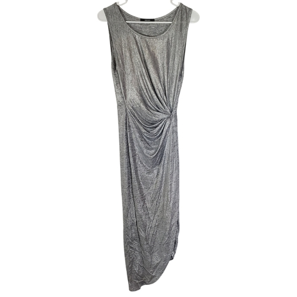 1245 * Forever 21 Metallic Midi Dress Silver Size L Made in USA
